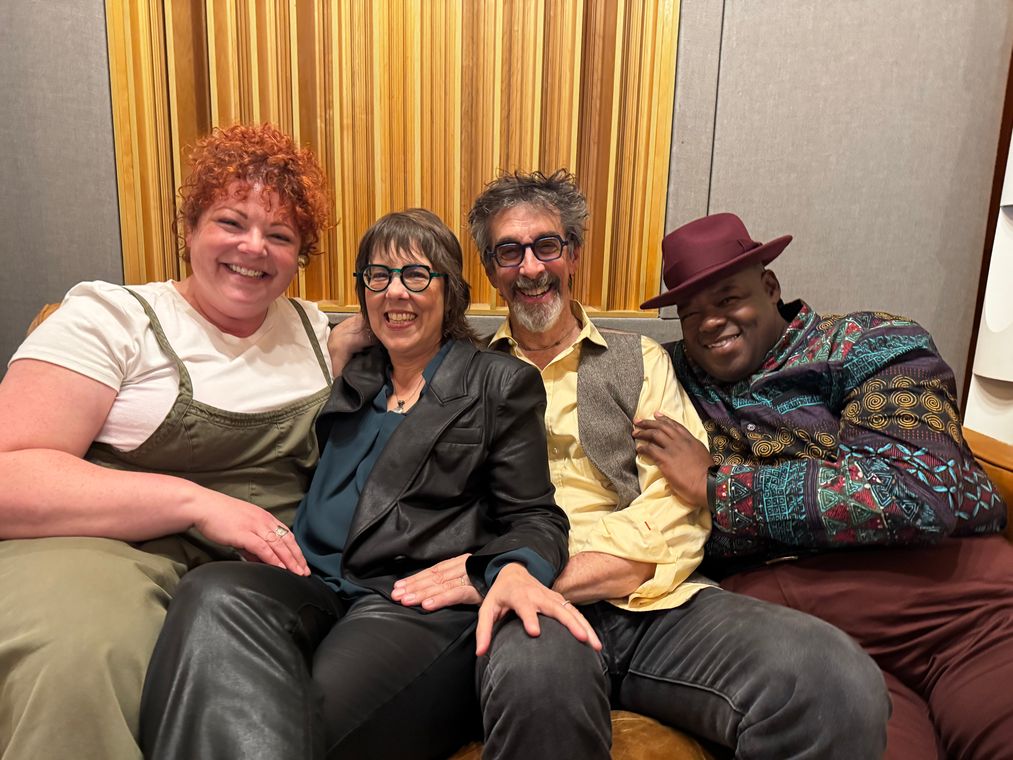Roosevelt Andr&eacute; Credit, Beth Falcone, Ritt Henn and Christine de Frece in the studio.